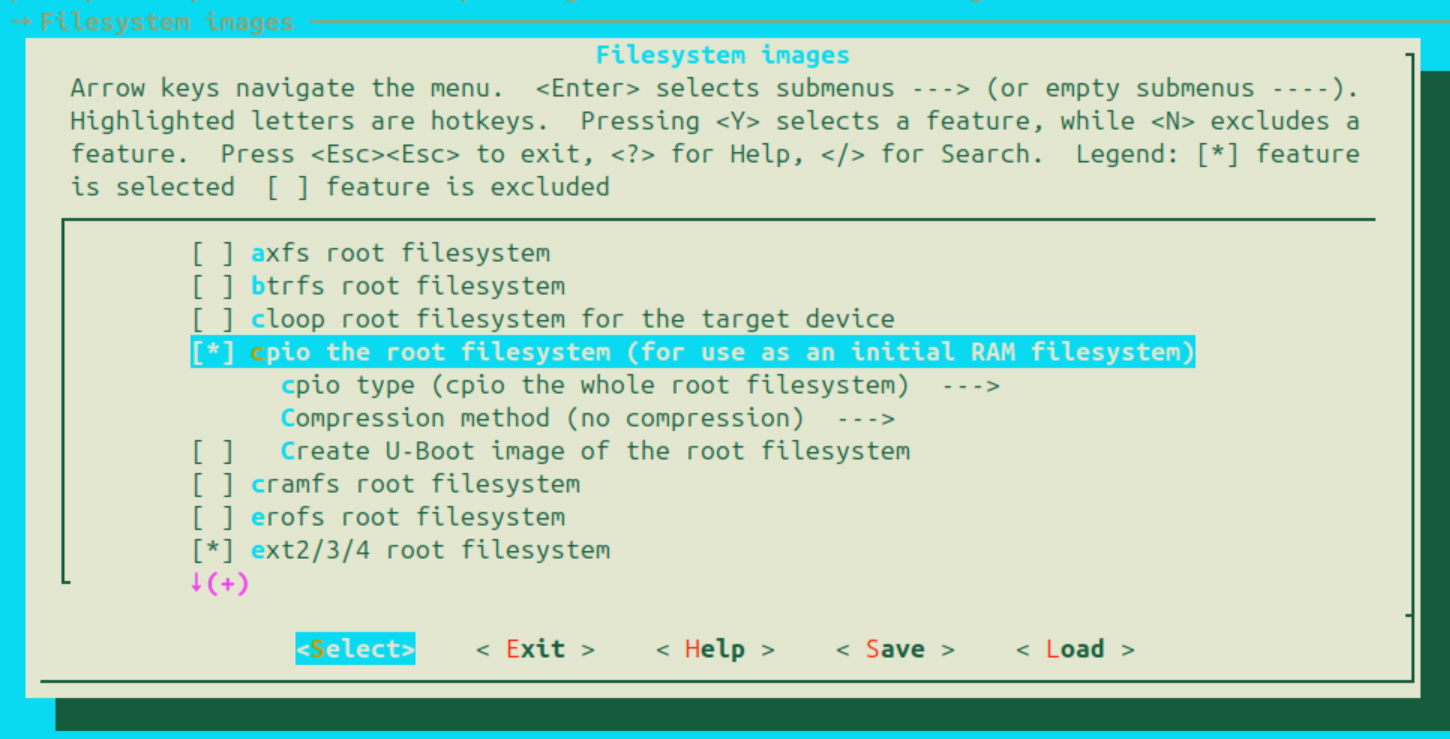 cpio the root filesystem (for use as an initial RAM filesystem)